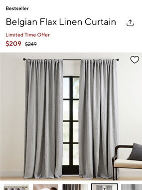 Pottery Barn Belgian Flax Linen Curtain —  Gray set off 2 drapes